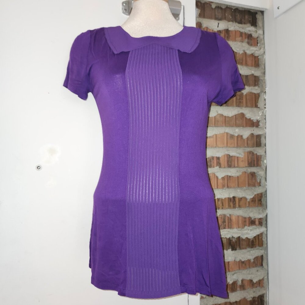 Ted Baker Purple Pleated Top Keyhold Button Size 3 M Medium